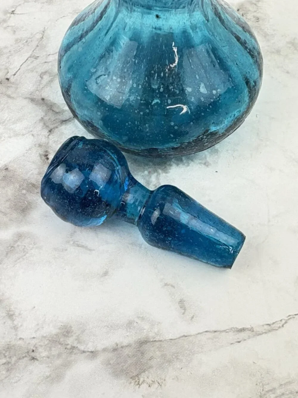 *Small Blue Glass Bubble Mini Genie Bottle 5 3/4